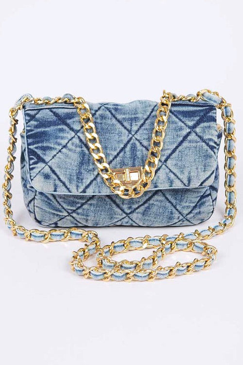 Chunky Chain Washed Denim Iconic Shoulder Bag