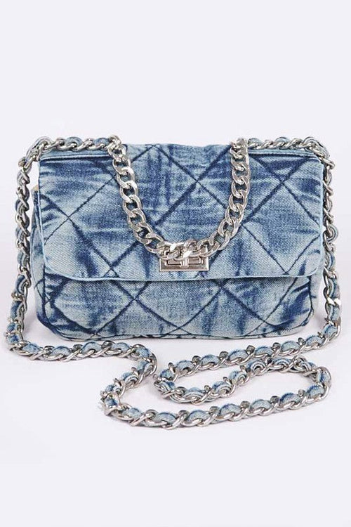 Chunky Chain Washed Denim Iconic Shoulder Bag