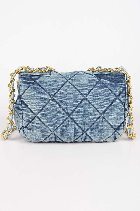 Chunky Chain Washed Denim Iconic Shoulder Bag