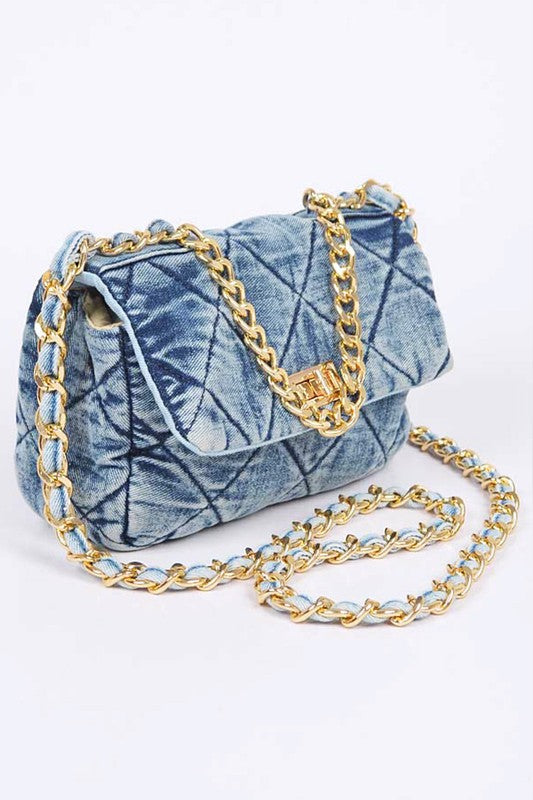 Chunky Chain Washed Denim Iconic Shoulder Bag