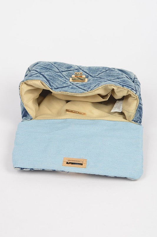 Chunky Chain Washed Denim Iconic Shoulder Bag
