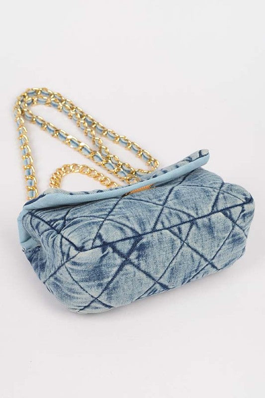 Chunky Chain Washed Denim Iconic Shoulder Bag